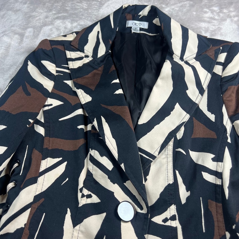 Cache Women S Blazer Brown Black Cream Abstract Button Up Tailored Jacket